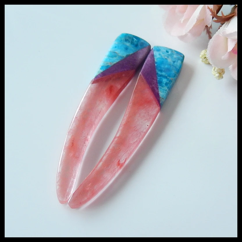 Natural Gemstone Volcano Cherry Quncortz African Purple Jasper Green Aventurine fashion Earring Bead 69x13x4mm 11.8g | Украшения и