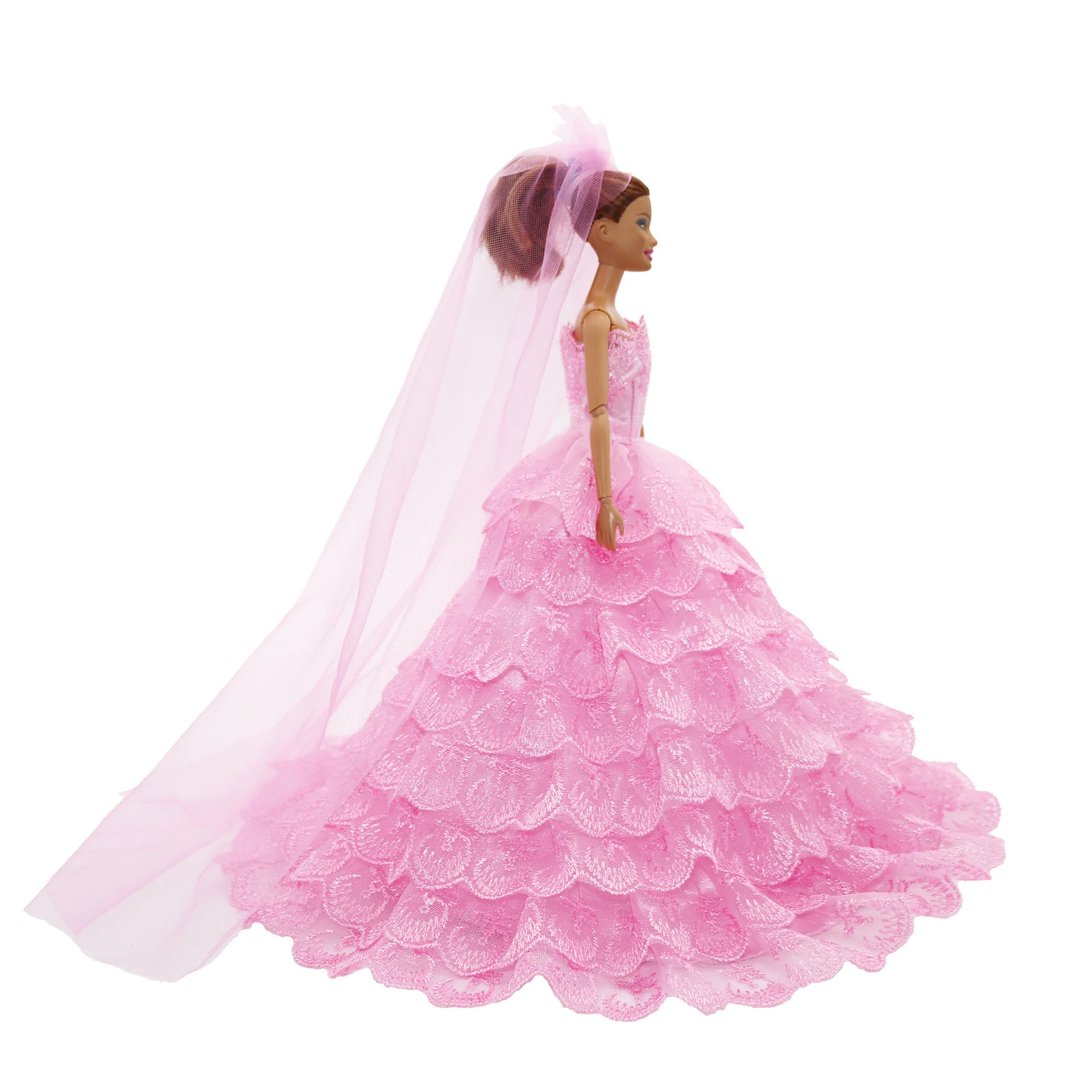 Handmade Wedding Dress for Pretty Doll Princess Evening Party Clothes Wears Long Dress Outfit Set for Barbie Doll with Veil