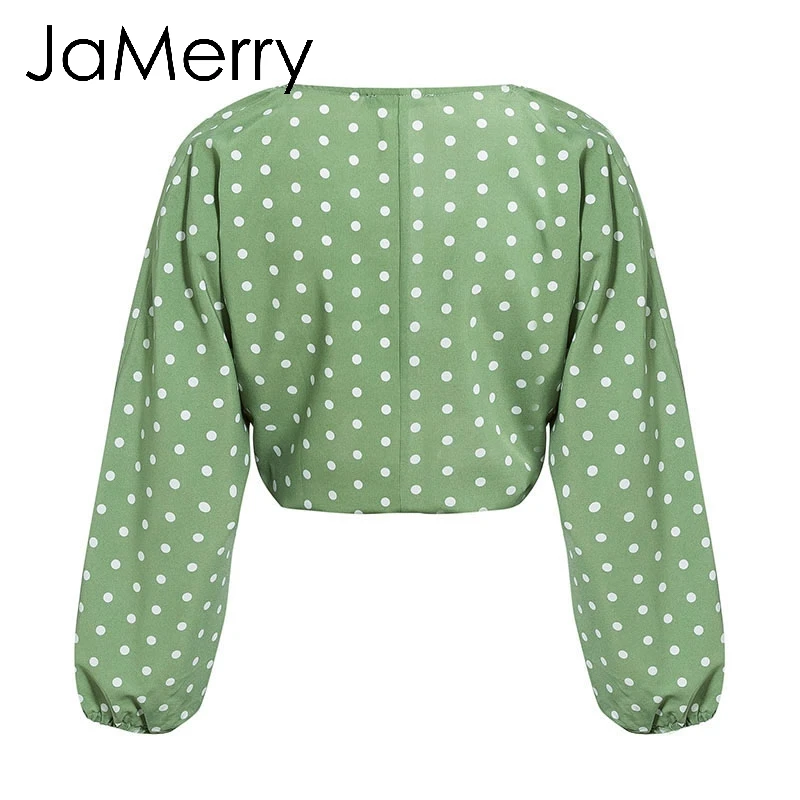 Женская блузка в горошек JaMerry винтажная шифоновая с рукавом фонариком