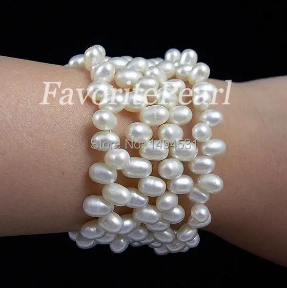 

Wedding Pearl Jewelry - Triple Row 7-8 Inches White Color Natural Freshwater Pearl Wrap Bracelet - Free Shipping