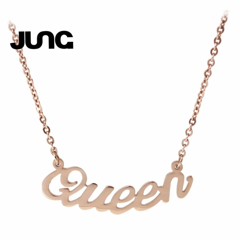 Юнга 2018 Новый Мода модные Титан розовое золото слово Queen Романтический звено цепи