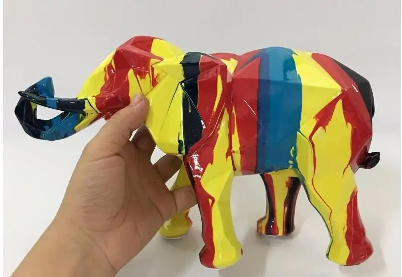 27X10X17cm Новое поступление, натуральная смола, слон, талисман, красочные цвета, геометрические фигурки, домашний декор, рождественские подарки, украшение для офиса - Цвет: 27X10X17cm