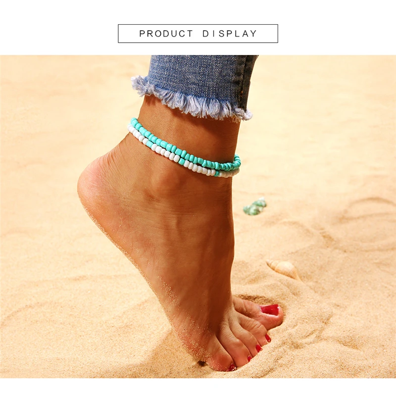 Новый темперамент синий модный ретро браслет на ногу Дамский бисерный Богемский