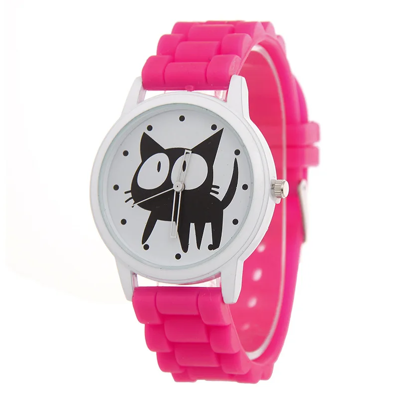 

Fashion Womens Quartz Wristwatches Lovely Grils Watches Silicone Band Big Dial Cats Reloj Mujer Relogio Feminino Children Gift