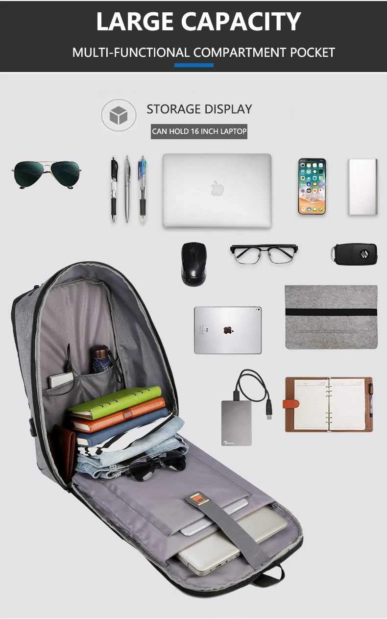 Мужские рюкзаки Mochila для путешествий, водонепроницаемые, с USB зарядкой, мужские, противоугонные, для ноутбука, модные, 15,6 дюймов, бизнес-компьютер, задняя панель