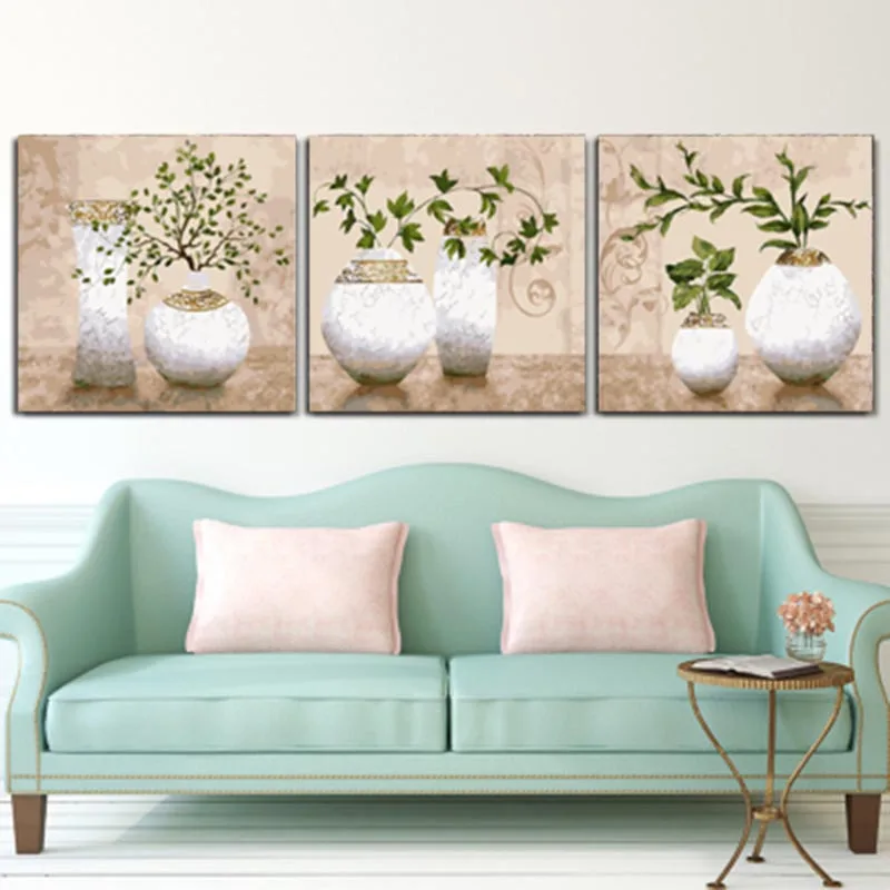 3x DIY масляная краска по номерам цветы триптич модульное колорирование