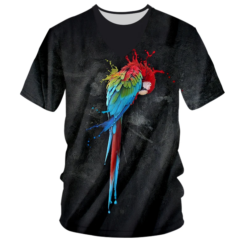 Футболка UJWI для мальчиков короткий 3D топ с принтом попугая черный и красный