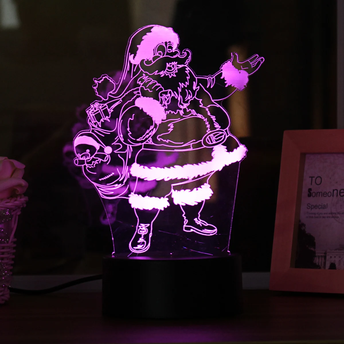 Santa 7 цветов акриловые 3D ночной Светильник Счастливого Рождества с изображением снеговика и Санта Рождественская елка лося светодиодный светильник декора для Спальня на ощупь включение/выключение светильника - Испускаемый цвет: Santa