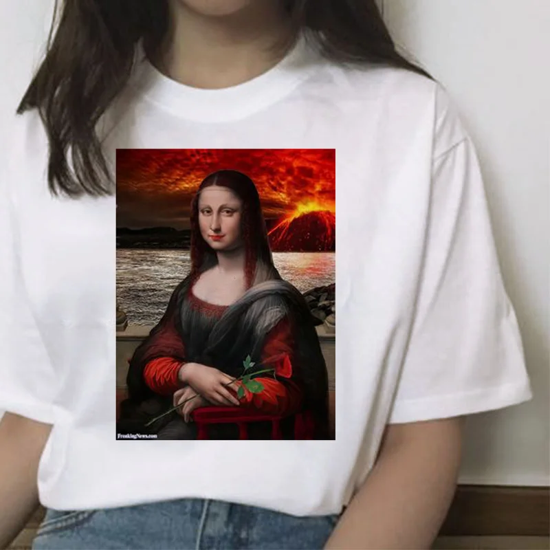 Mona lisa cat футболка Женская Новая мода Топ летняя футболка эстетический Забавный гранж каваи femme короткая футболка хип-хоп