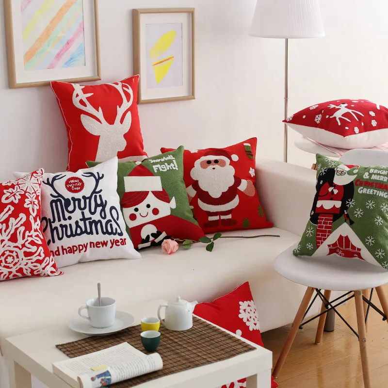 С Рождеством Христовым чехлы Люкс вышивка бросить подушки Decorativos Para кольцеобразный браслет с глазком для фестиваля благословение