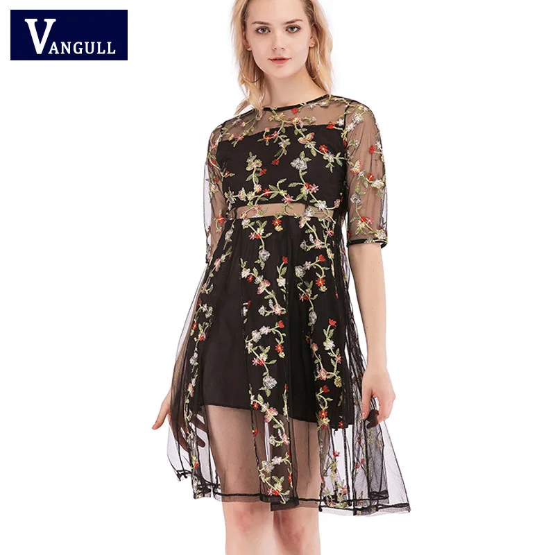 Vangull 2019 новое летнее модное сексуальное женское платье с цветочной вышивкой