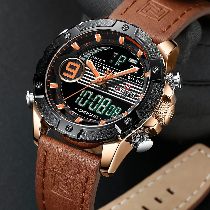 Relogio Masculino NAVIFORCE Топ люксовый бренд мужские спортивные часы мужские водонепроницаемые кварцевые цифровые часы мужские модные кожаные часы