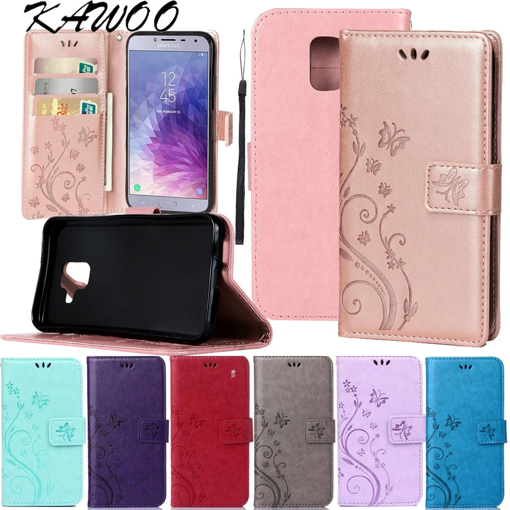 Embossed Butterfly Patterned PU Leather Magnetic Flip Case Cover For Samsung Galaxy A6 J4 J6 2018 Card Hold Capa For S9 S8 Plus
