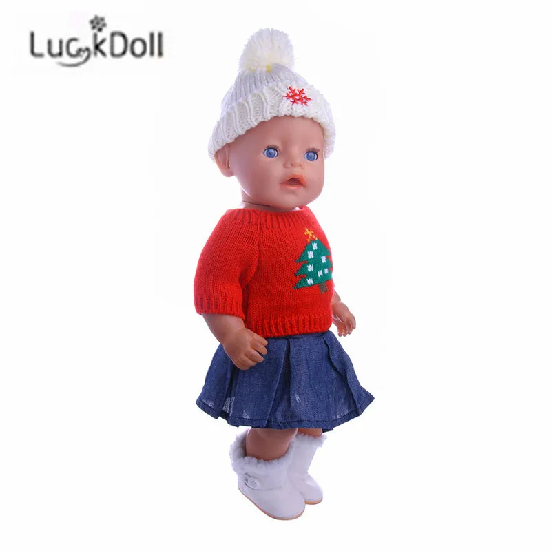 LUCKDOLL модный свитер + джинсовая юбка шляпа размер 18 дюймов американский 43 см