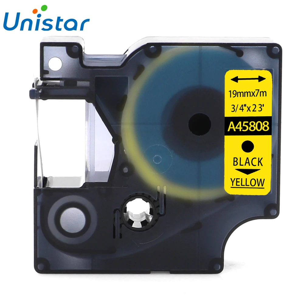 UNISTAR 2 шт. этикетка принтер ленты лента совместима с Dymo D1 45808 черный на желтый 19 мм