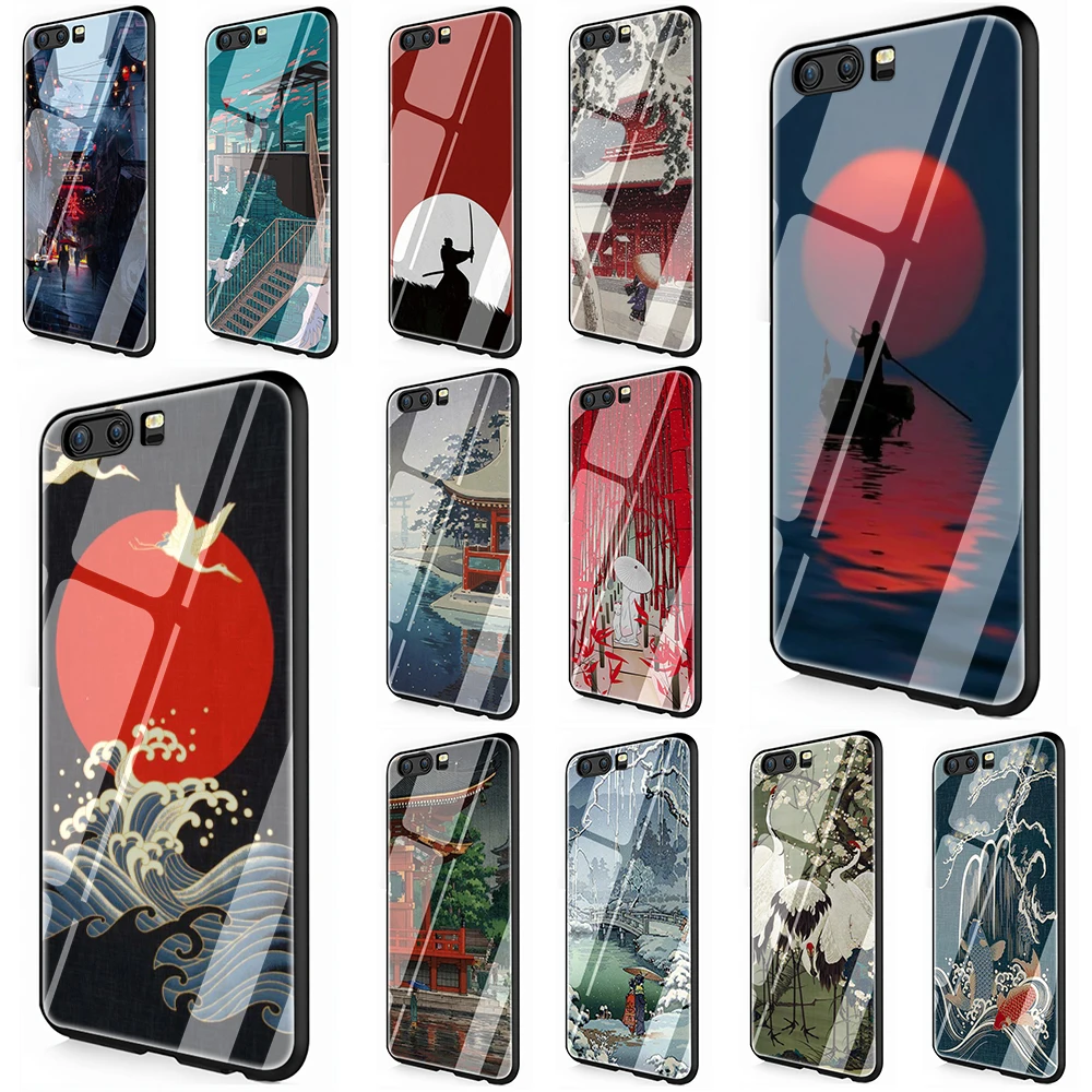 Чехол для телефона Ukiyo e в японском стиле из закаленного стекла чехол Huawei P10 P20 P30 Y6