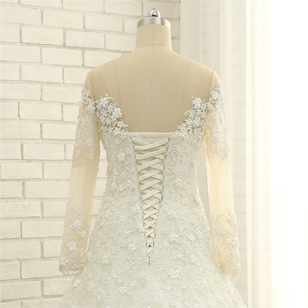 Новые Модные свадебные платья с длинным рукавом 2018 Иллюзия шеи длинный поезд