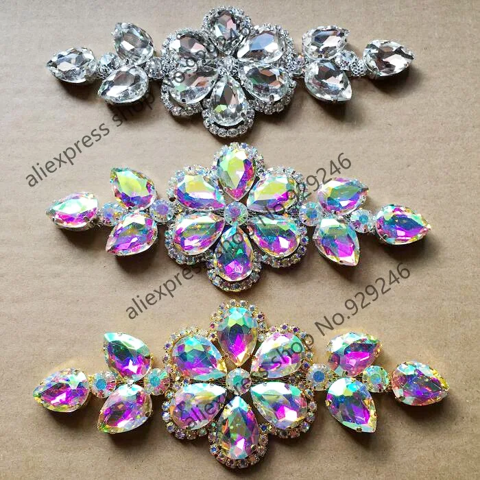 1 шт./лот Серебряный AB золото цвет стразы аппликация в форме цветка с плоской