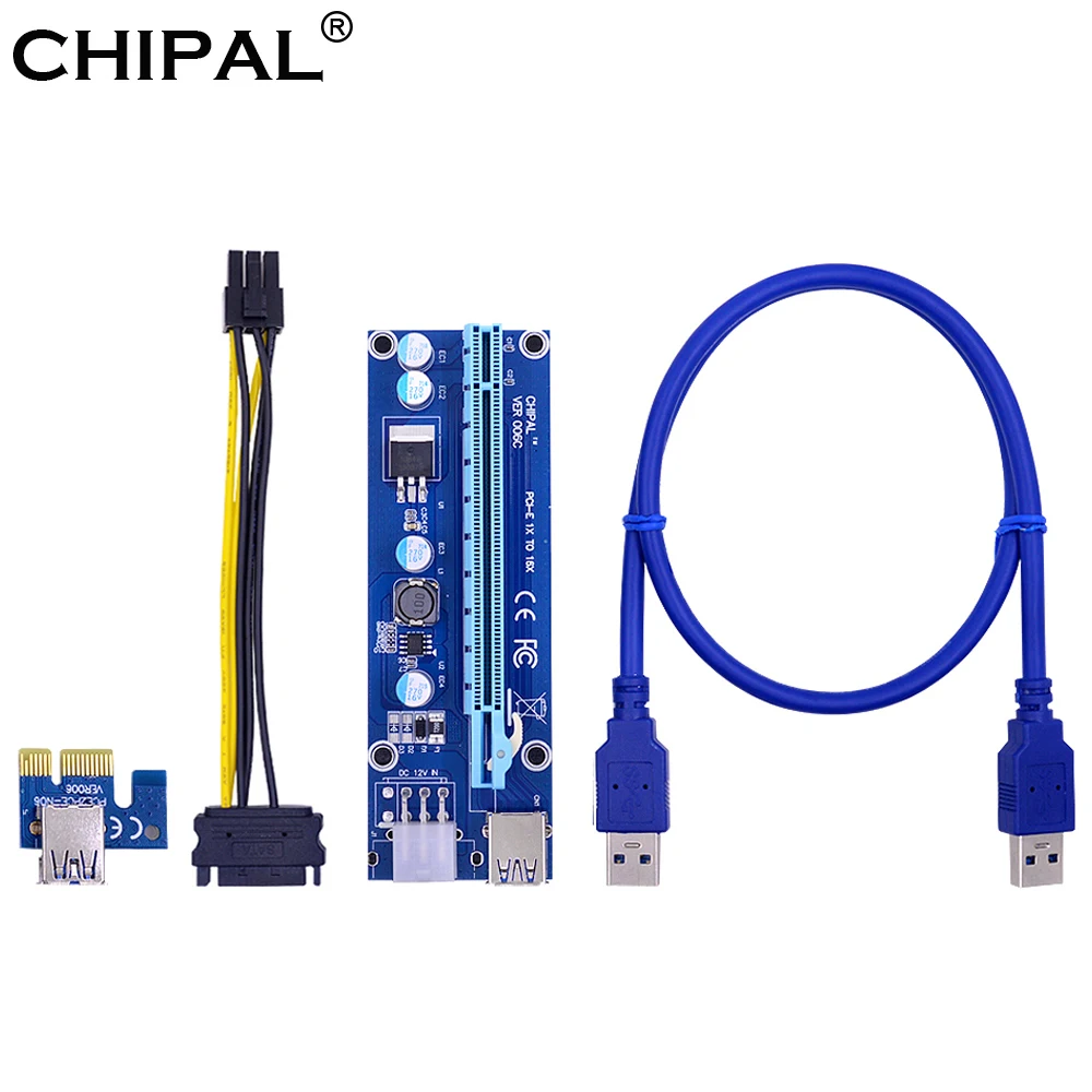 CHIPAL 10 шт. синий VER006C 60 см PCI E Райзер карта PCIE 1x до 16x расширитель + USB 3 0 кабель/6