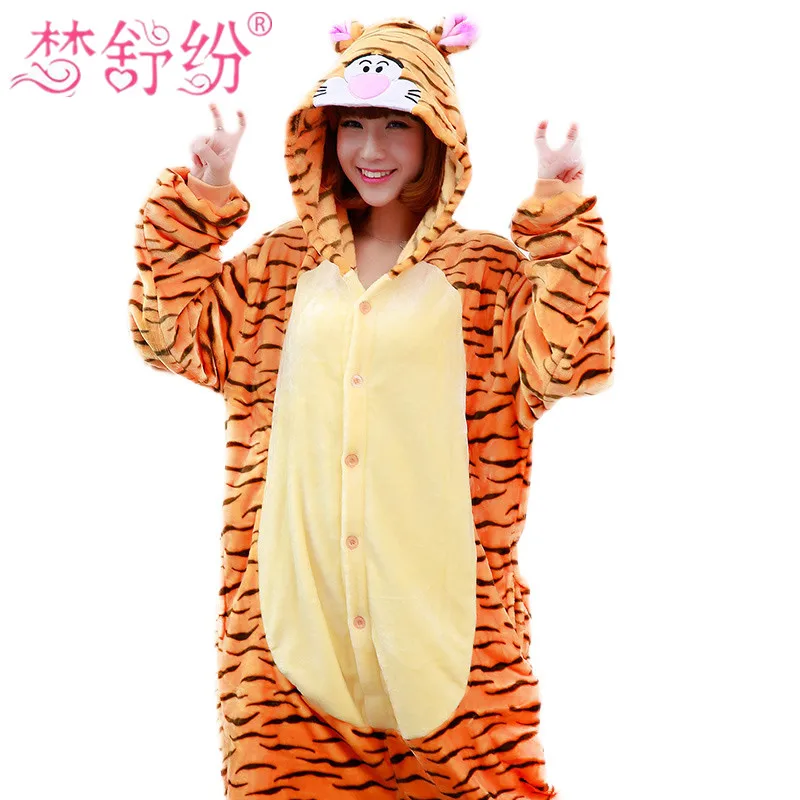 2017 Тигр onsie Onesie Женщины взрослых фланелевые пижамы костюмы животных для милый