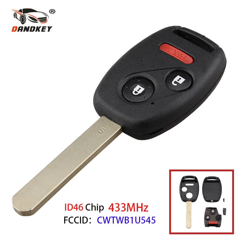 Дистанционный ключ доступа Dandkey CWTWB1U545 без ключа 2 + 1 3 кнопки Fob 433 МГц с чипом ID46 для