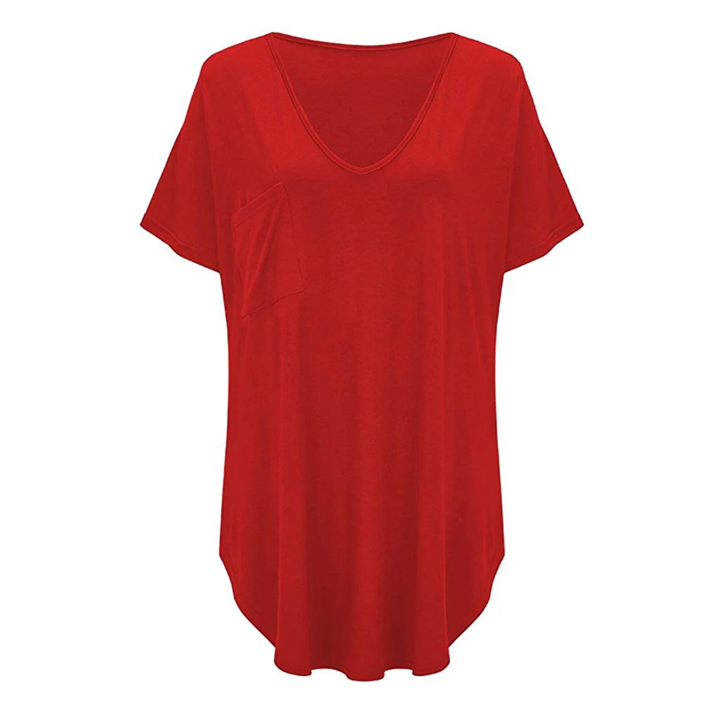 2019 Летняя женская одежда однотонная Хлопковая футболка с v образным вырезом