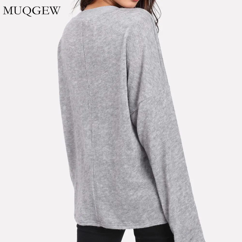 Женский однотонный вязаный пуловер с V-образным вырезом и длинным рукавом |