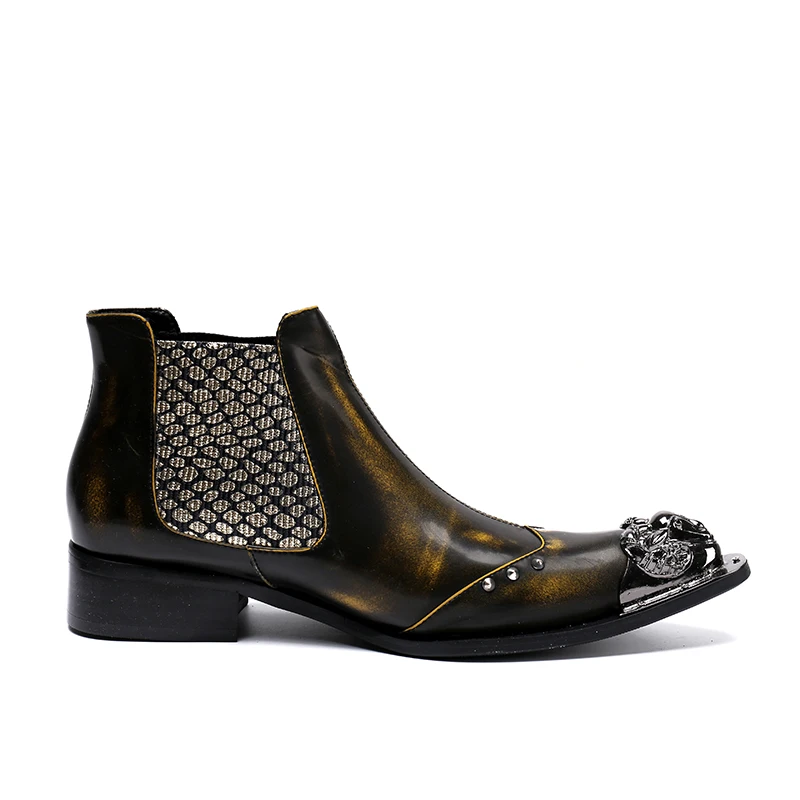 

Christia Bella Fashion Rivets Men Ankle Boots Autumn Winter Genuine Leather Metal Pointed Toe Chelsea Boots Formal Dress Shoes