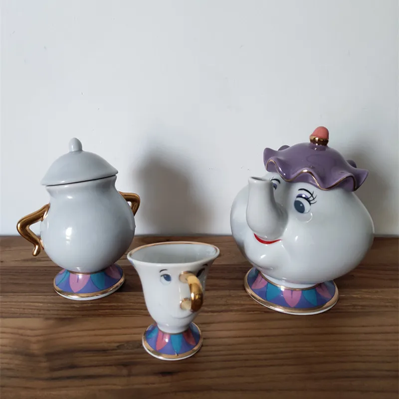 Лидер продаж, чайный горшок "Красавица и Чудовище" Mrs Potts Chip, чайный горшок, Набор чашек, керамический Cogsworth Lumiere, прекрасный Рождественский подарок, быстрая - Цвет: 1 Pot 1 Cup 1 Sugar