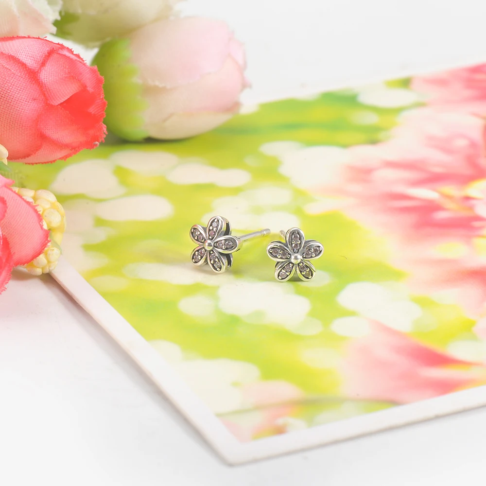 LZESHINE 2017 New Arrival Authentic 925 Sterling Silver Dazzling Stud Earrings CZ Flower Women Jewelry PSER0001 | Украшения и