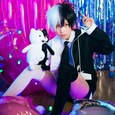 Аниме! Dangan Ronpa Monokuma Униформа костюм для косплея комплекты унисекс куртки + рубашка