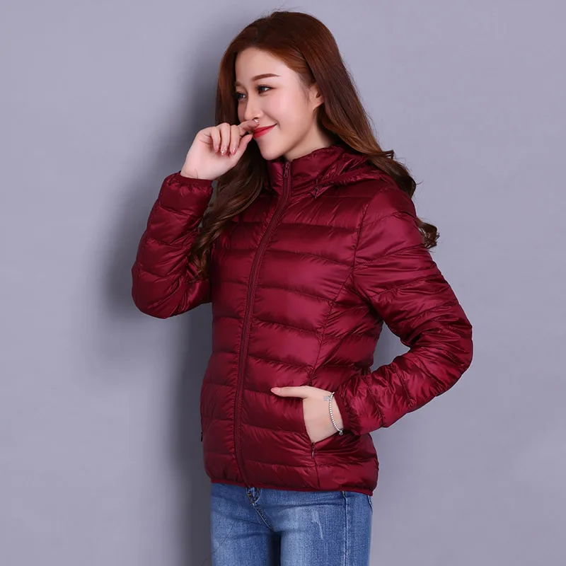 NewBang 8XL 7XL размера плюс, Женская куртка на утином пуху, ультра легкий пуховик, женская шапка, съемная, теплая, ветрозащитная, с сумкой для хранения - Цвет: wine