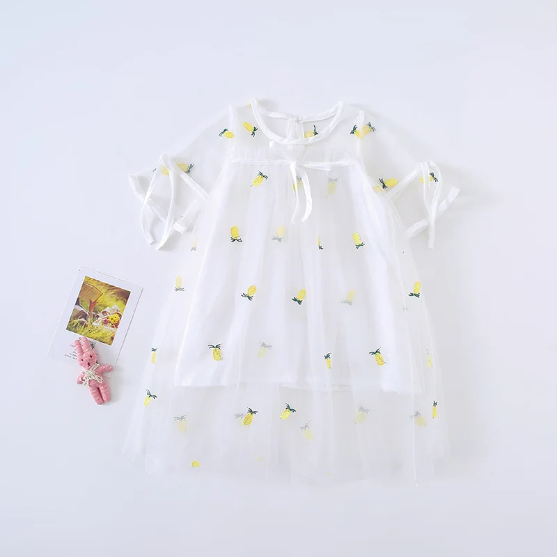 2019 Summer New Arrival korean style pineapple embroidered princess all-match short sleeve dress for cute sweet baby girls | Детская