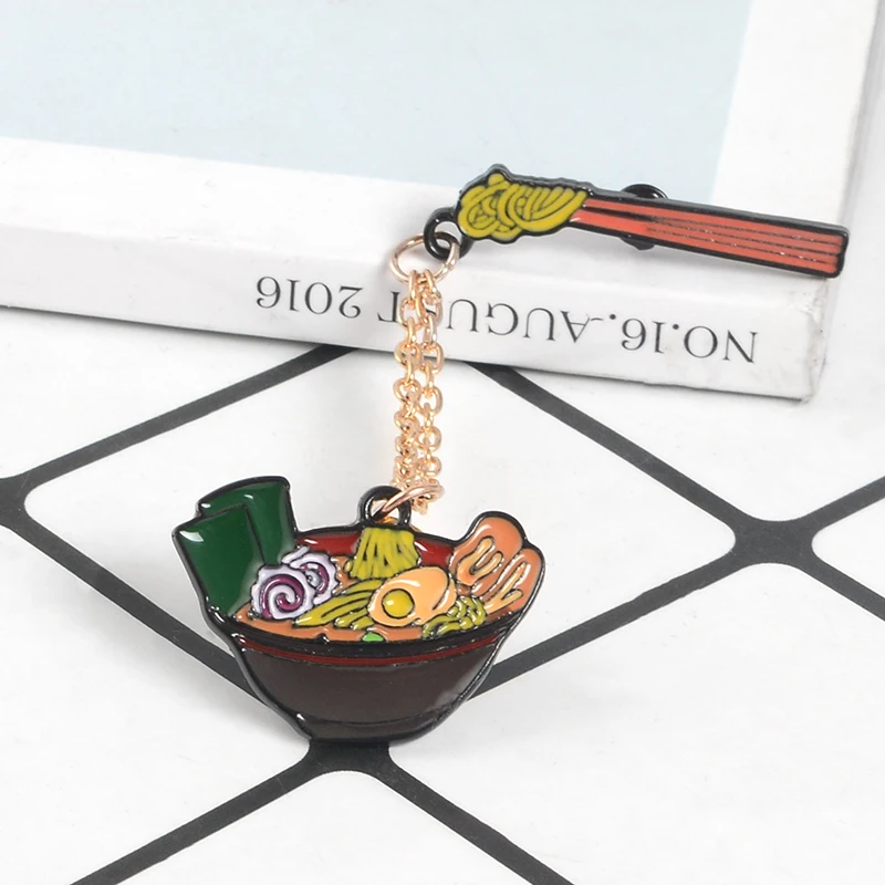 

Japanese Ramen and Chopsticks Brooch Cartoon Food Noodle Pin Chain Pins Badge Fashion Jewelry For Denim Jackets Bag Accessories