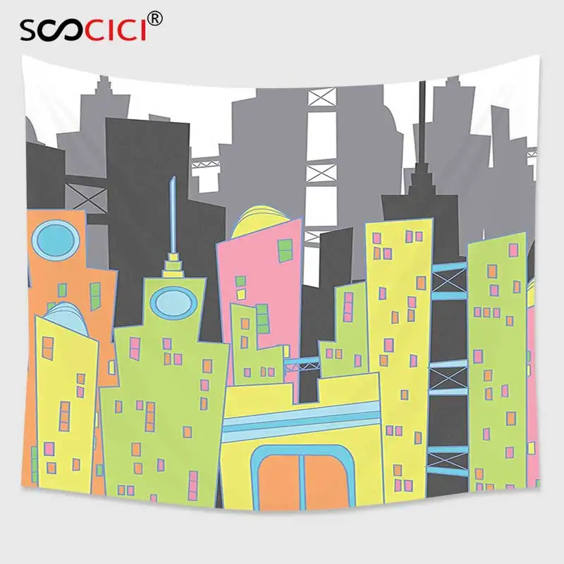 

Настенный Гобелен Cutom, городской пейзаж, конструкция, небоскребы, современный графический диммер, серый, авокадо, зеленый светильник-розовый