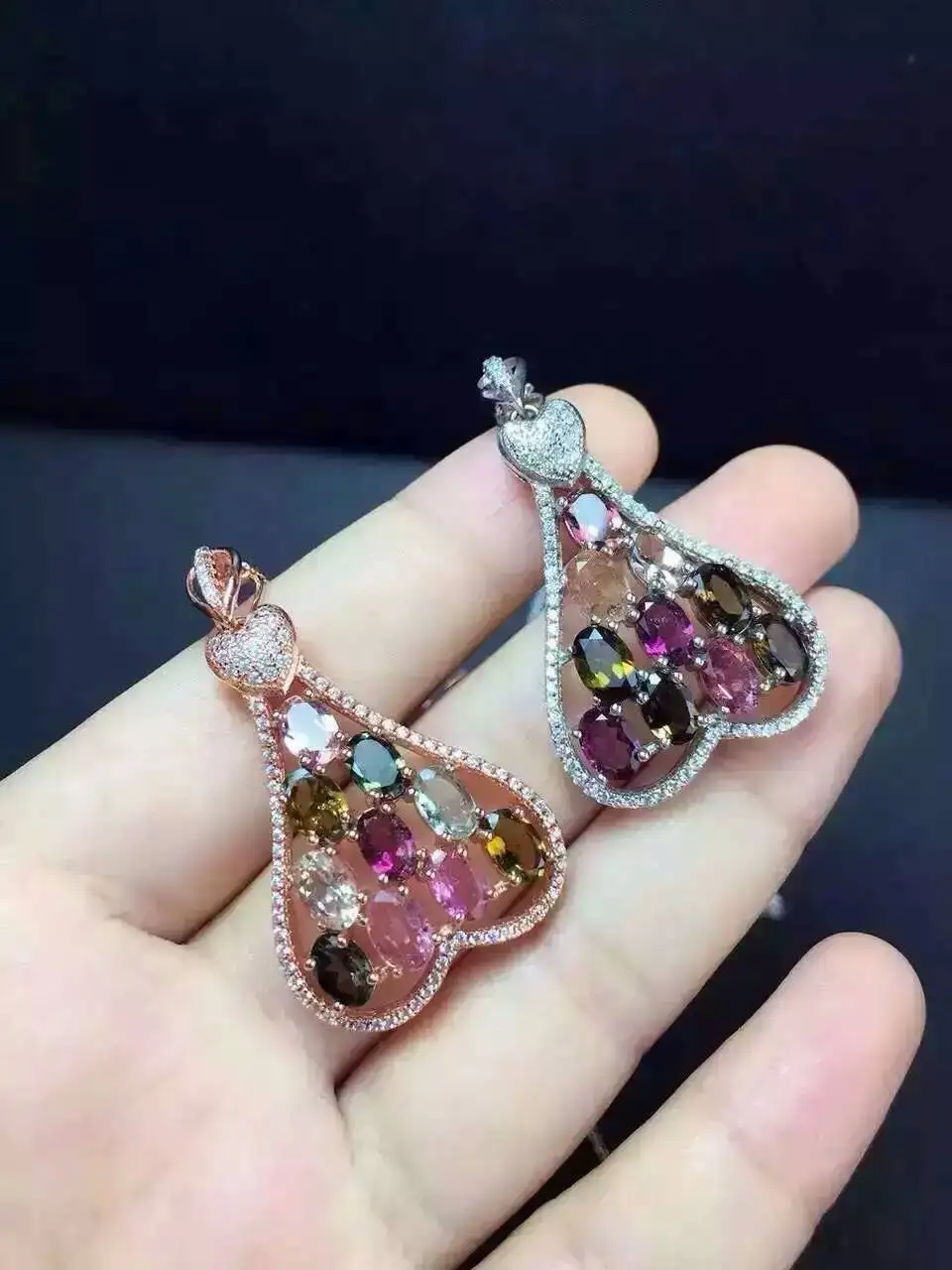 

natural multicolor tourmaline pendant S925 silver Natural garnet Pendant Necklace trendy Elegant Pipa music women fine jewelry
