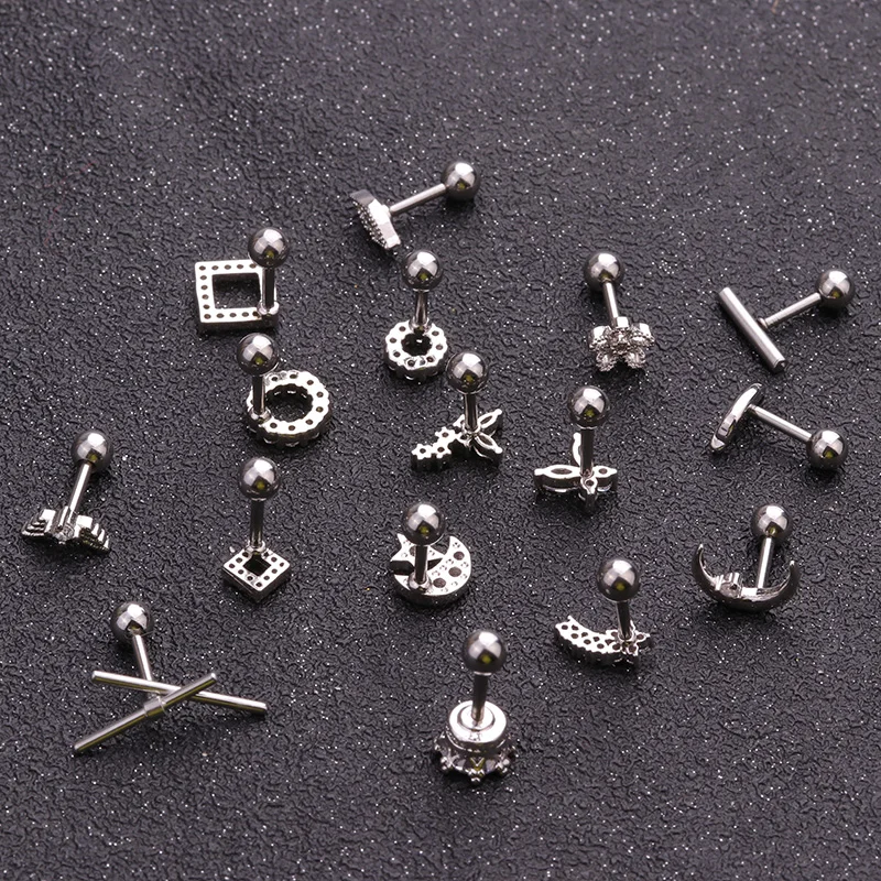 1 шт. Cz квадратные круглые бабочки цветок перо серьги Надеваемые На ушной хрящ 16 г