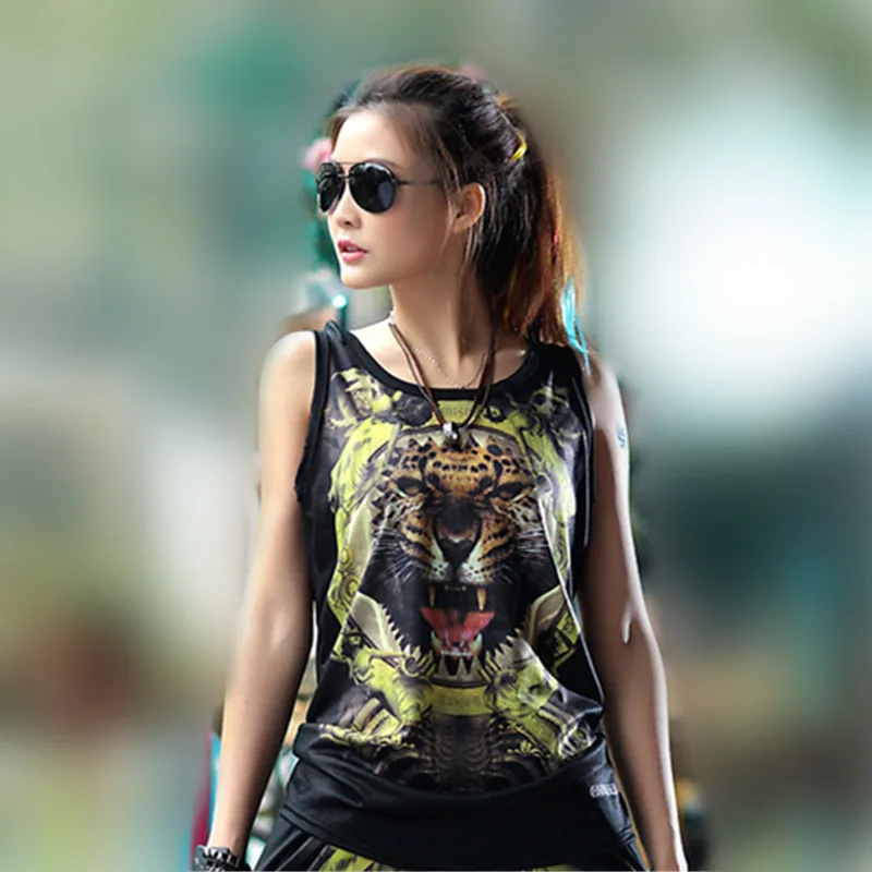 Майка женская летняя в стиле хип хоп с принтом тигра|Майки| |