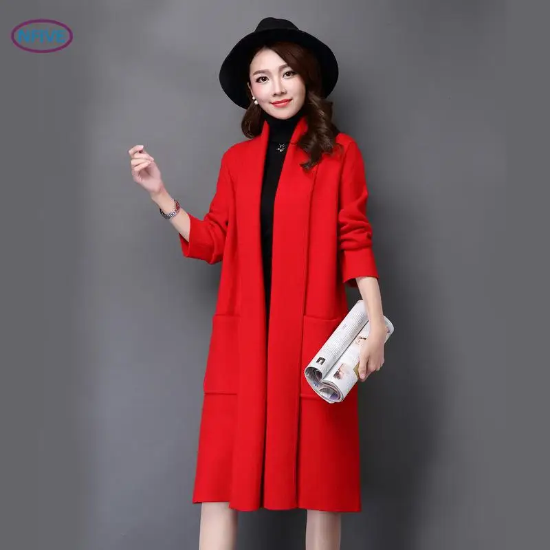 Женский однотонный кардиган с отложным воротником и карманами|sweater coat|womens knitbrand