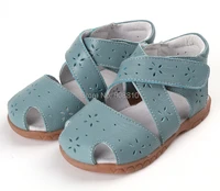 girls sandals genuine leather soft toddler shoes blue closed toe summer shoes gladiator sandals flower cutouts sandq baby
