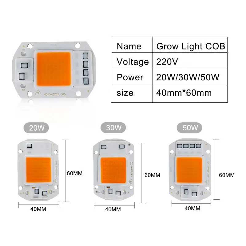 Фитолампа полного спектра с монолитным блоком светодиодов 20/30/50 Вт 110/220 В - купить