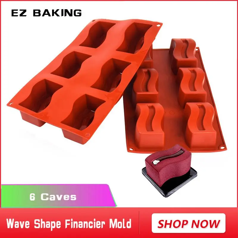 

Baking Silicone Nonstick Bakeware 6 holes Wave Shape Financier Cake Pans Mousse Cake Design Tool Silicone Mould Free Shipping