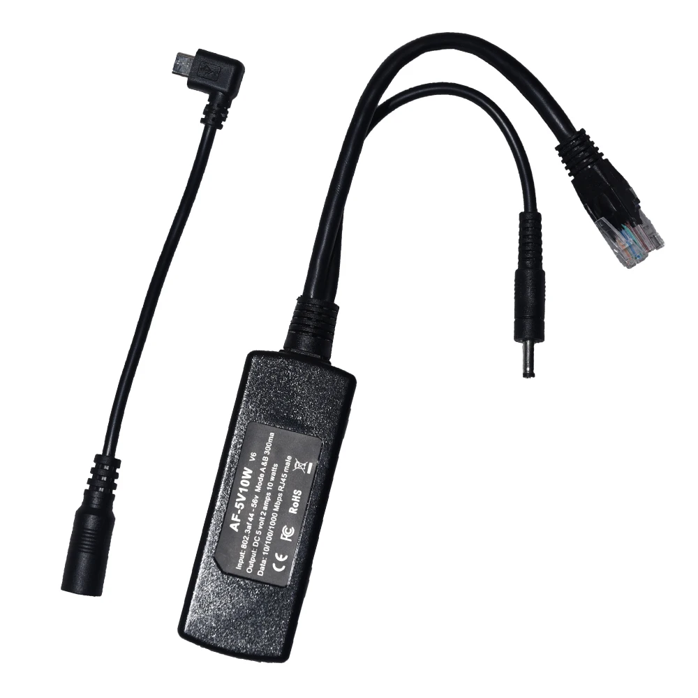 5V 10W PoE Splitter with Micro USB cable for 5V device, charging for mobile phone or 5V Non-POE function Camera