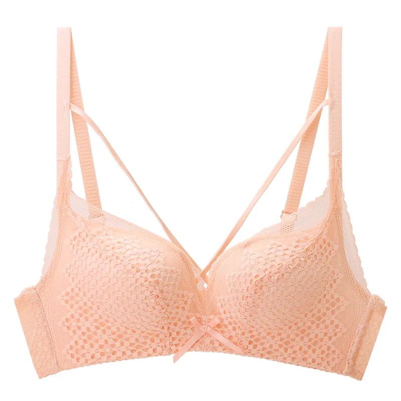 Nude bra Meizimei бюстгальтер с пуш-ап для маленькой груди, комплект для женщин, Кружевной Бюстгальтер bh, сексуальный бюстгальтер для молодых девушек, беспроводной тонкий короткий нижнее белье - Цвет: Nude bra