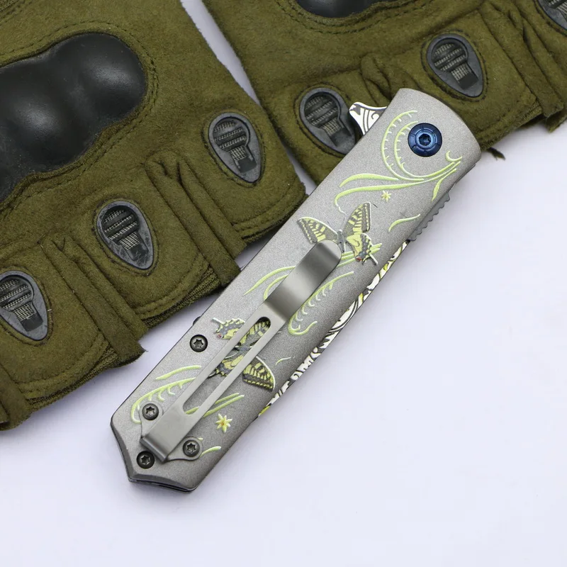 TIGEND-CM83 складной нож с 3D принтом бабочки, серый стальной нож с ручкой для занятий спортом на открытом воздухе, карманный нож для повседневного использования, Охотничий пояс, инструменты