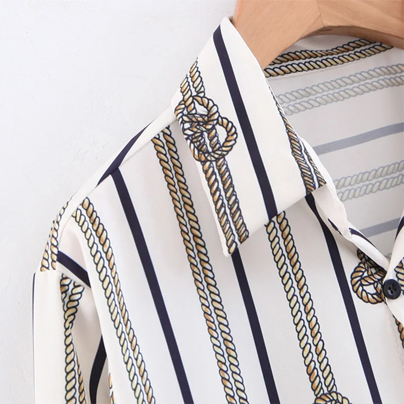 Для женщин блузка Za Винтаж цепочка с полосками принтом повседневная свободная