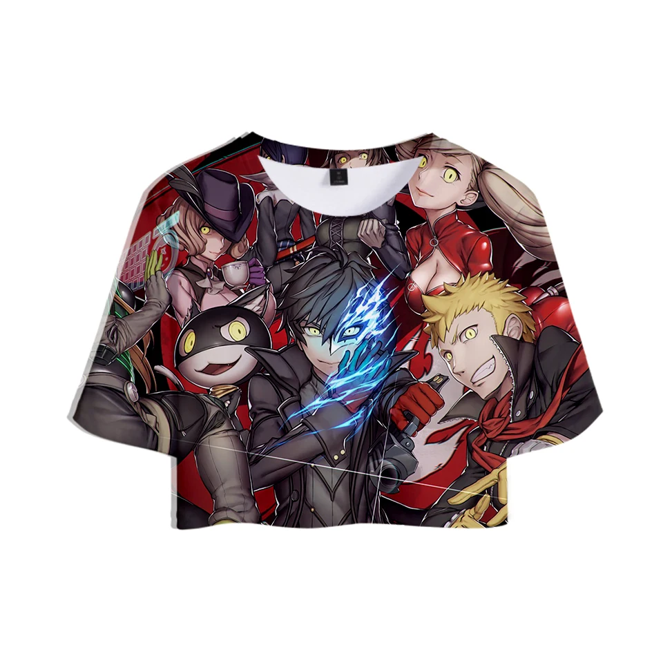 Persona 5 3D печатных женщин Harajuku кроп топы модные летние футболки с короткими
