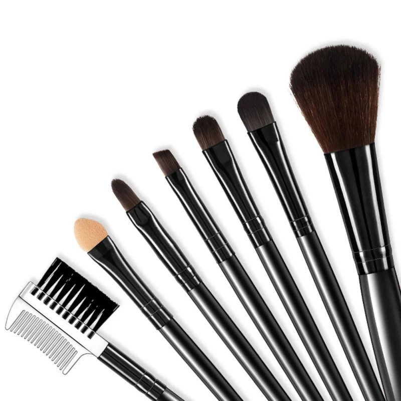 7 шт. черный портативный набор кистей для макияжа пудра бровей профессиональный