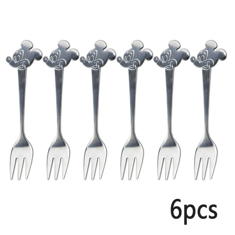 6pcs Mickey Fork Нержавеющая сталь Минни ложки Микки вилки Портативный Творческий столовая посуда мультфильм салат десерт вилка ложка набор Дети подарок - Цвет: 6pcs Mickey Fork