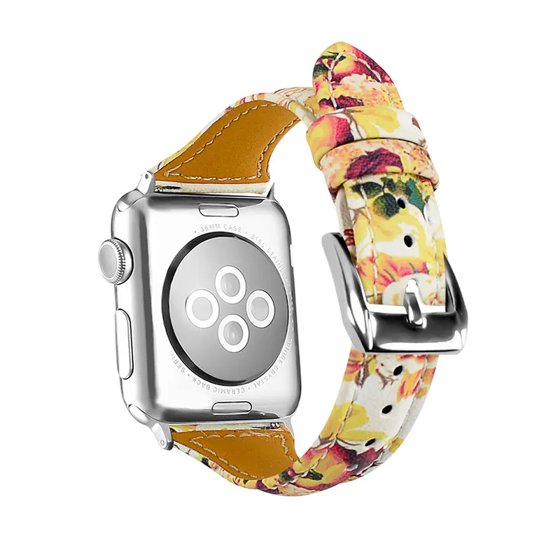ASHEI для Apple Watch Band 4 кожа 40 мм 44 мм 42 мм 38 мм iWatch Series 3 2 1 узкое, с цветочным принтом ремешок для Apple Watch 3